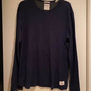 Men’s Benson New York large long sleeved double layer knit soft shirt navy blue